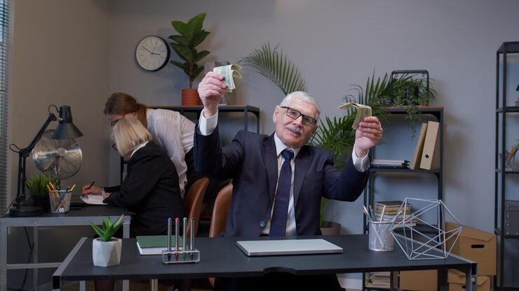 Long-term investing habits with a financial planner notebook calculator and investment charts on a desk.