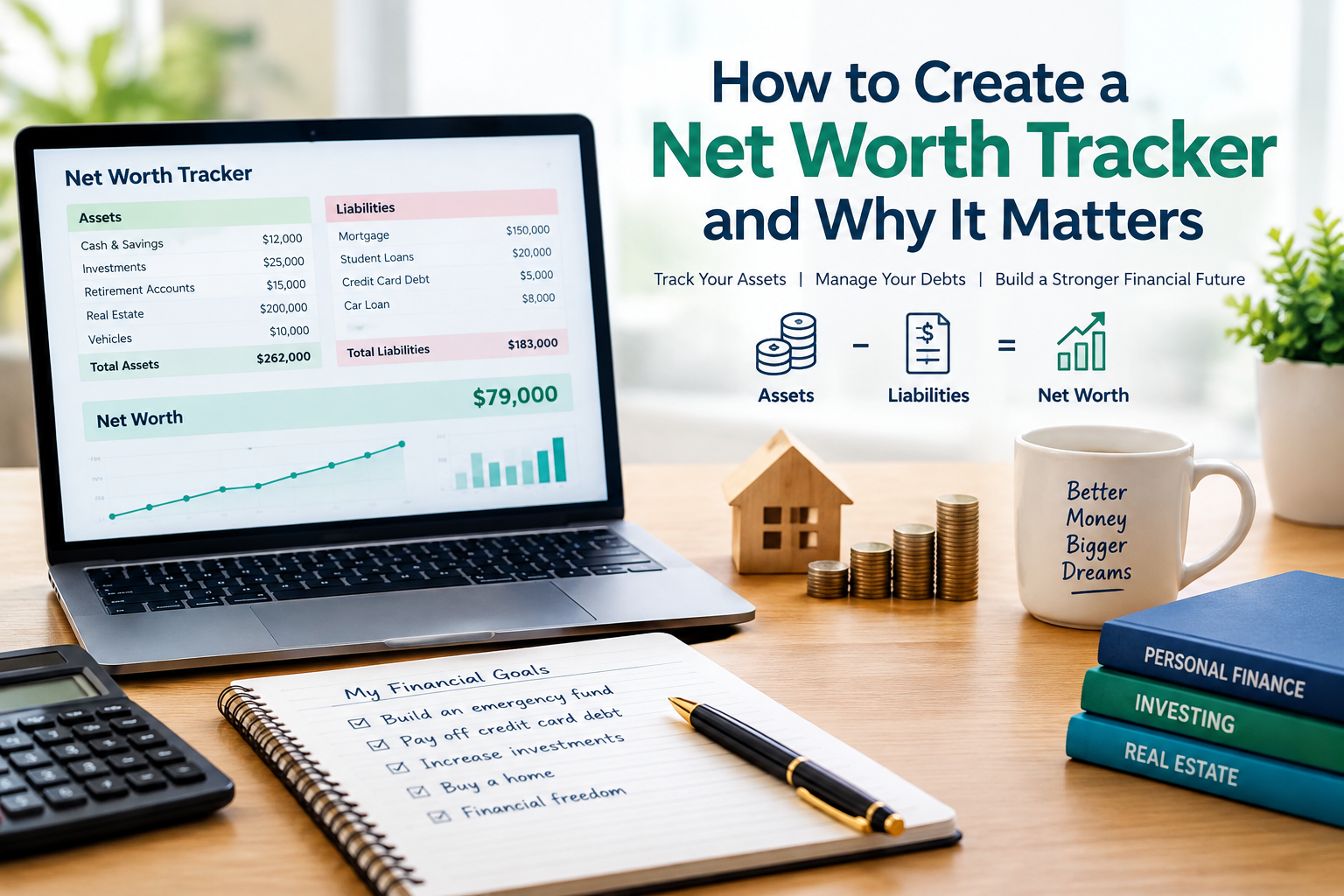 Person using a Worth Tracker spreadsheet to calculate assets liabilities and personal net worth
